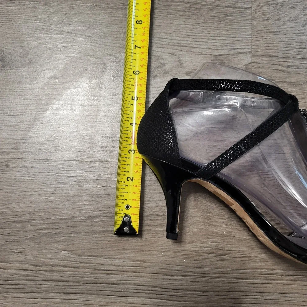Antonio Melani Black Jeweled T-Strap Kitten Heel Sandals Women 6.5 Formal Party
